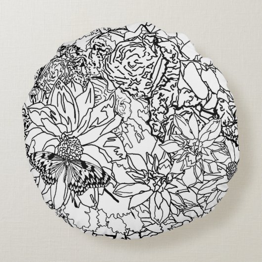 私を花の枕着色して下さい ラウンドクッション (裏面)