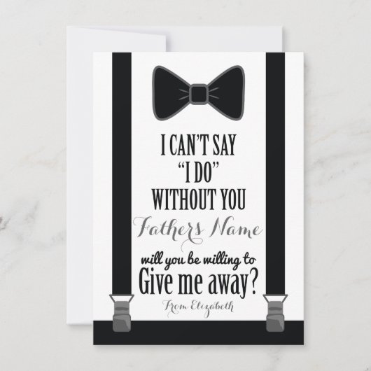 私を誰かと結婚させてください - 黒のタキシード ネクタイ 襟当て 父 招待状 (正面)