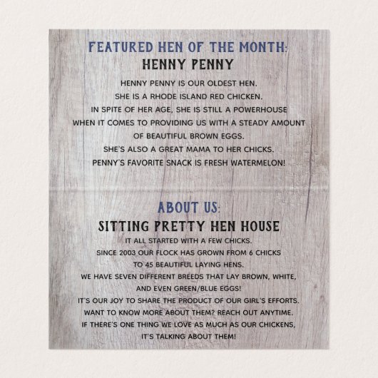 私を販売のための私の鶏の卵についての言うことを許可して下さい 名刺 (内部フラット)