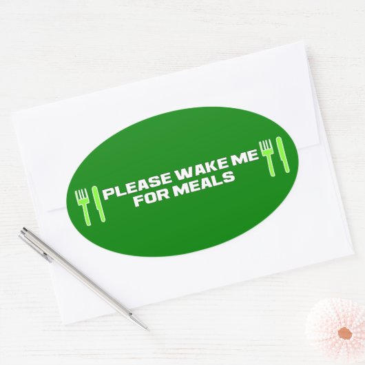 私を起こして食事をしてくれ 楕円形シール (封筒)