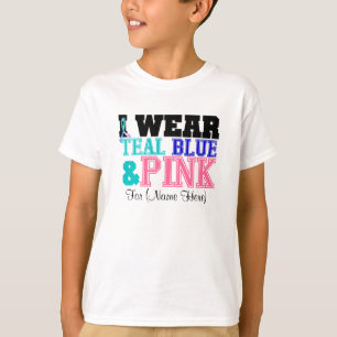 私を身に着けていますティール(緑がかった色)のピンク及び青い甲状腺 Tシャツ