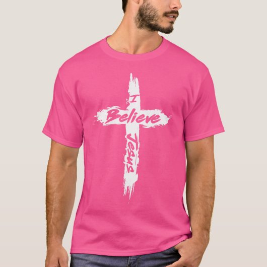 私イエス信じクリスチャンの十字架 Tシャツ (正面)
