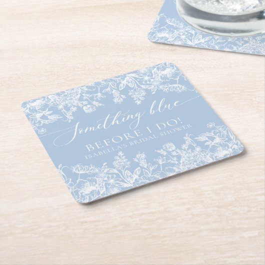 私エレガントがブライダルシャワーする前に何か青 スクエアペーパーコースター (アングル)