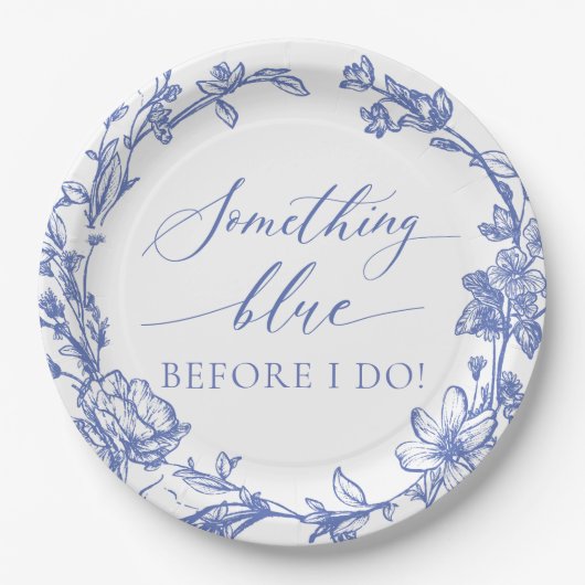 私エレガントがブライダルシャワーする前に何か青 ペーパープレート (正面)