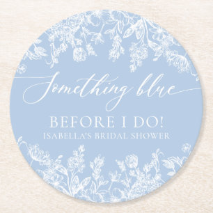 私エレガントがブライダルシャワーする前に何か青 ラウンドペーパーコースター