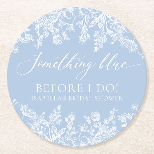 私エレガントがブライダルシャワーする前に何か青 ラウンドペーパーコースター (正面)