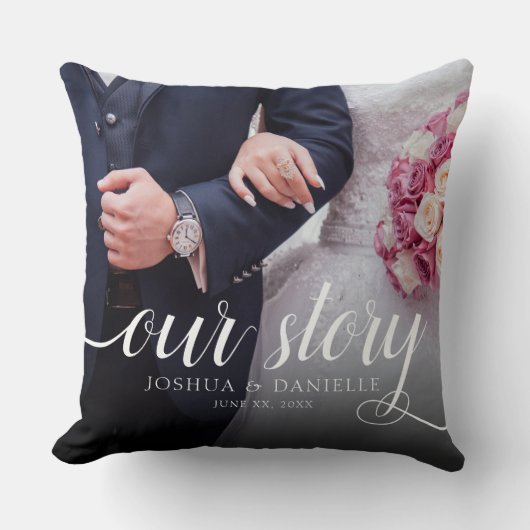 私エレガントたちのストーリー結婚写真の手書き クッション (正面)