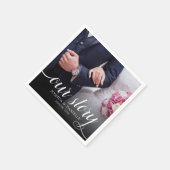 私エレガントたちのストーリー結婚写真の手書き スタンダードカクテルナプキン (角)