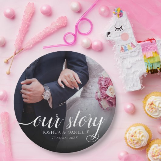 私エレガントたちのストーリー結婚写真の手書き ペーパープレート (パーティー)