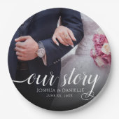 私エレガントたちのストーリー結婚写真の手書き ペーパープレート (正面)