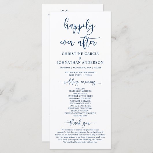 私エレガントたちの式のネイビ結婚ーブルー プログラム (正面/裏面)