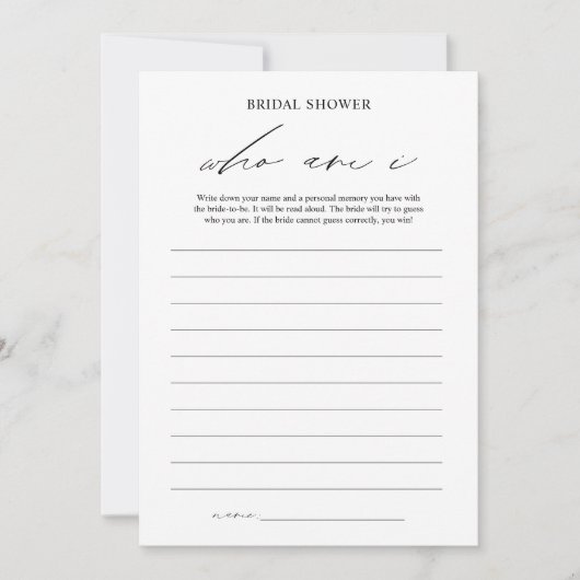私エレガントは誰かブライダルシャワーゲームカード 招待状 (正面)