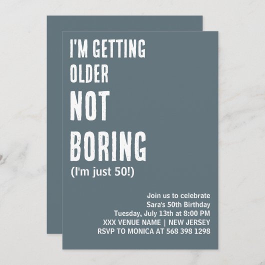私カスタムは退屈ではない歳になるおもしろい誕生日 招待状 (正面/裏面)