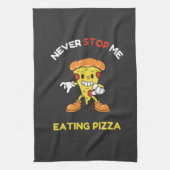 私ストップは食べピザ キッチンタオル (縦)