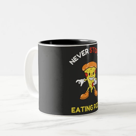 私ストップは食べピザ ツートーンマグカップ (正面左)