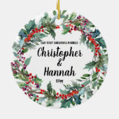 私パーソナライズされたたちの初めてのクリスマス結婚したは両面 セラミックオーナメント (裏面)