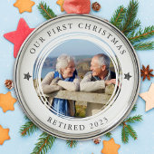 私パーソナライズされたたちの初めてのクリスマス退職した写真 メタルオーナメント