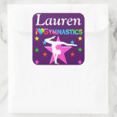 私パーソナライズされたは体操パープルステッカーが大好き スクエアシール (バッグ)