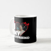 私パーソナライズされたは彼氏のハート写真が大好き コーヒーマグカップ (正面左)
