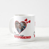 私パーソナライズされたは彼氏のハート写真が大好き コーヒーマグカップ (正面左)