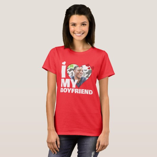 私パーソナライズされたは彼氏のハート写真が大好き Tシャツ (正面フル)