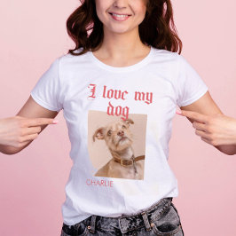 私パーソナライズされたは私の犬の写真の赤が大好き Tシャツ