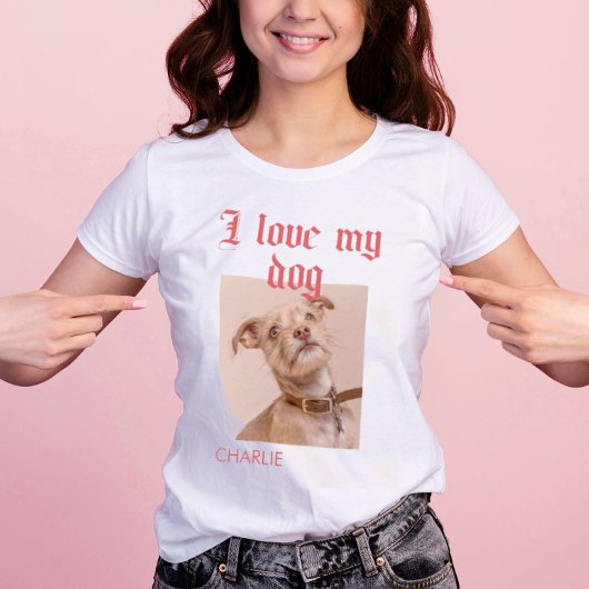 私パーソナライズされたは私の犬の写真の赤が大好き Tシャツ