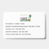 私パーソナライズされたは自閉症のIDを持っている バッジ (裏面)