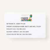 私パーソナライズされたは自閉症のIDを持っている バッジ (裏面)