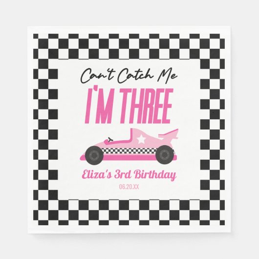 私ピンクのレースカー3rd誕生日パーティーをキャッチできない スタンダードランチョンナプキン (正面)