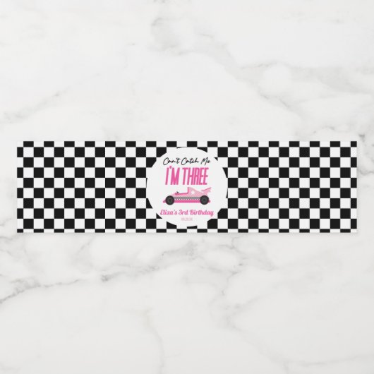 私ピンクのレースカー3rd誕生日パーティーをキャッチできない ペットボトルラベル (シングルラベル)