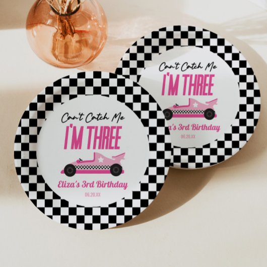 私ピンクのレースカー3rd誕生日パーティーをキャッチできない ペーパープレート