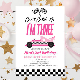 私ピンクのレースカー3rd誕生日パーティーをキャッチできない 招待状