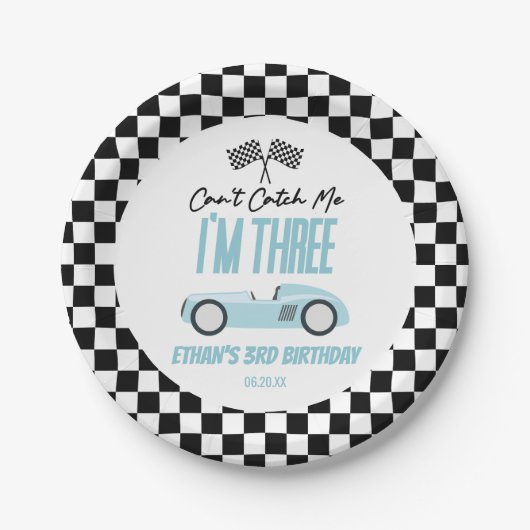 私ブルーレースカー3rd誕生日パーティーをキャッチできない ペーパープレート (正面)