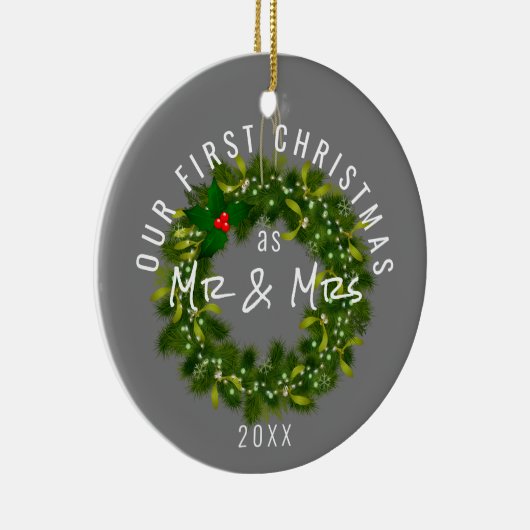 私モダンたちの初めてのクリスマスの年カスタム月 セラミックオーナメント (右)