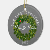 私モダンたちの初めてのクリスマスの年カスタム月 セラミックオーナメント (左)