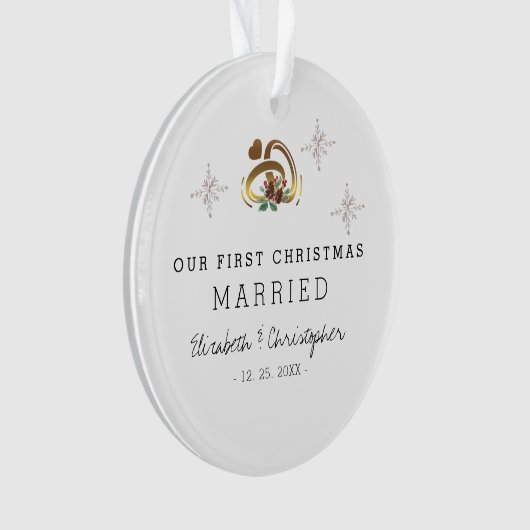 私モダンたちの初めてのクリスマス結婚したフォトセラミックス オーナメント (正面)