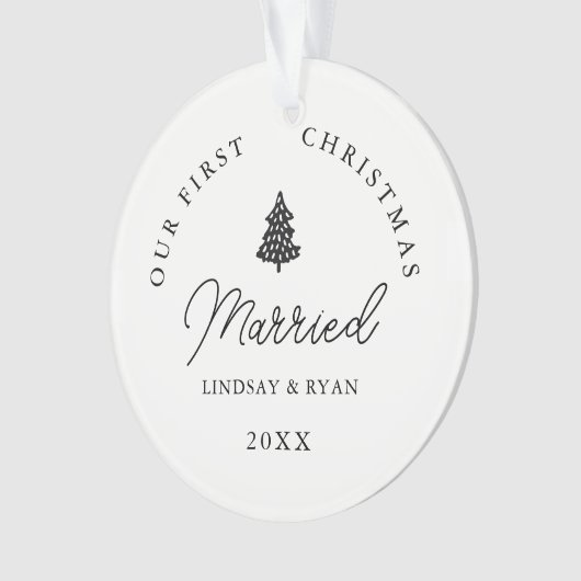 私モダンたちの初めてのクリスマス結婚した写真 オーナメント (正面)