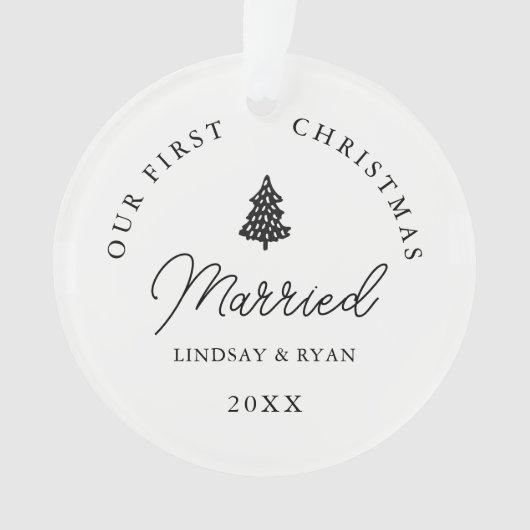 私モダンたちの初めてのクリスマス結婚した写真 オーナメント (正面)