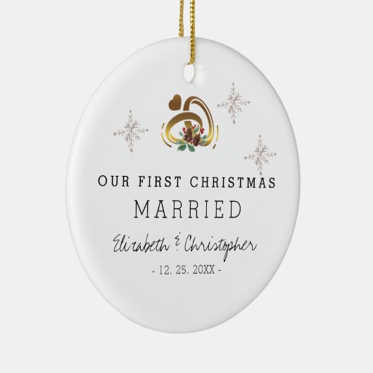 私モダンたちの初めてのクリスマス結婚した写真 セラミックオーナメント (右)