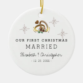 私モダンたちの初めてのクリスマス結婚した写真 セラミックオーナメント