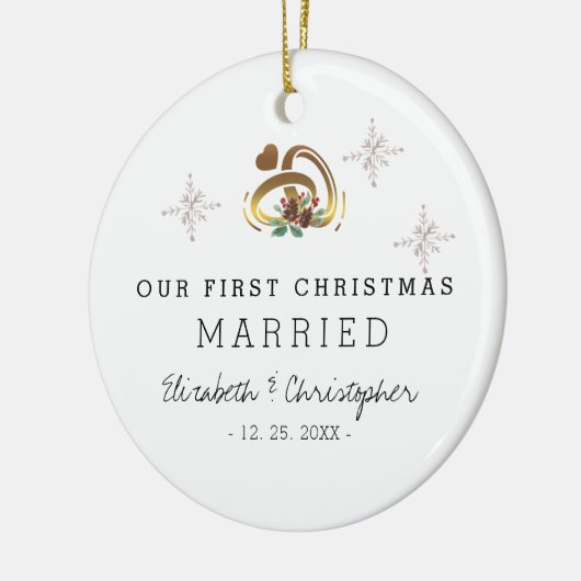 私モダンたちの初めてのクリスマス結婚した写真 セラミックオーナメント (左)
