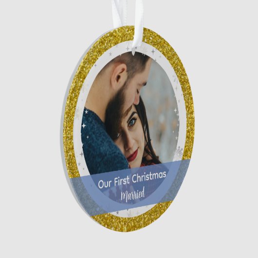 私モダンたちの初めてのクリスマス結婚した2枚 オーナメント (正面)