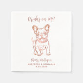 私モダンの飲み物フランスのブルドッグバラ結婚 スタンダードカクテルナプキン (正面)