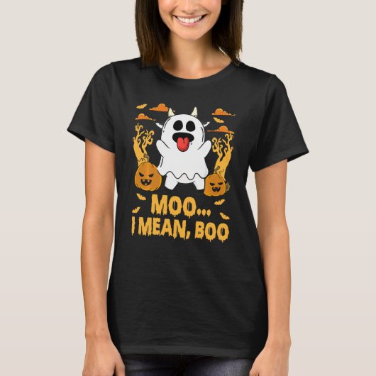 私モーはブカボチャのハロウィーン幽霊牛の恋人Fを意味 Tシャツ (正面)