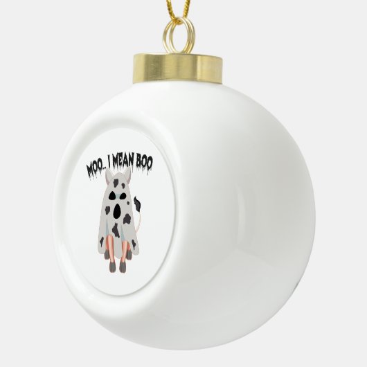 私モーはブーおかしいハロウィーンかわいい牛の幽霊 セラミックボールオーナメント (右)