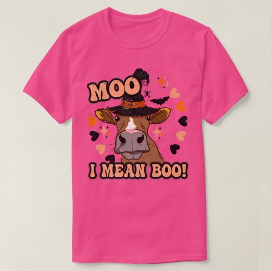 私モーはbooかわいいハロウィーン牛の西秋丙を意味する tシャツ (デザイン正面)