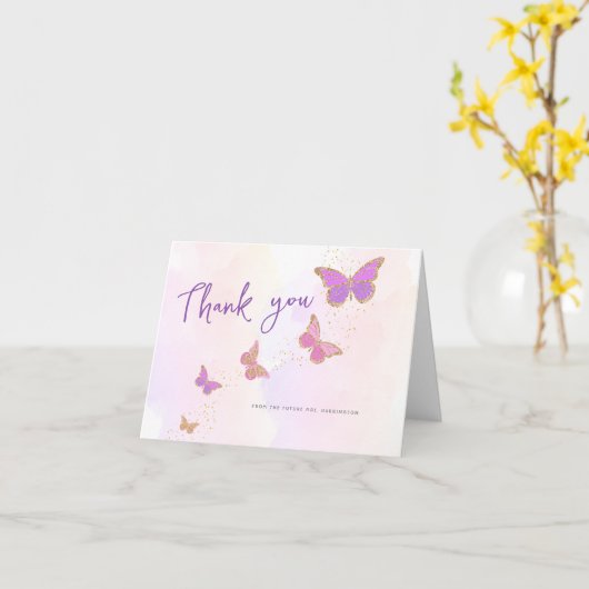 私与え蝶ブライダルシャワーありがとう カード (黄色い花)