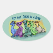 私得のアヒルが一列に！ 楕円形シール (正面)