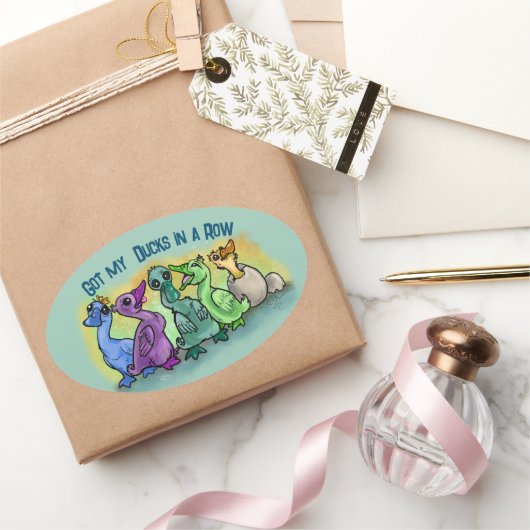私得のアヒルが一列に！ 楕円形シール (ギフト)